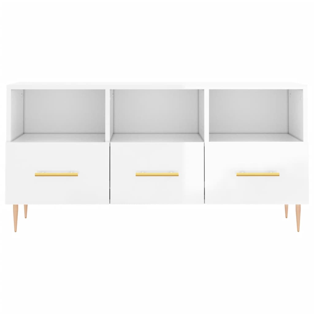 Meuble TV Blanc brillant 102x36x50 cm Bois d'ingénierie - XIOS