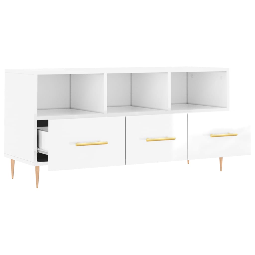Meuble TV Blanc brillant 102x36x50 cm Bois d'ingénierie - XIOS