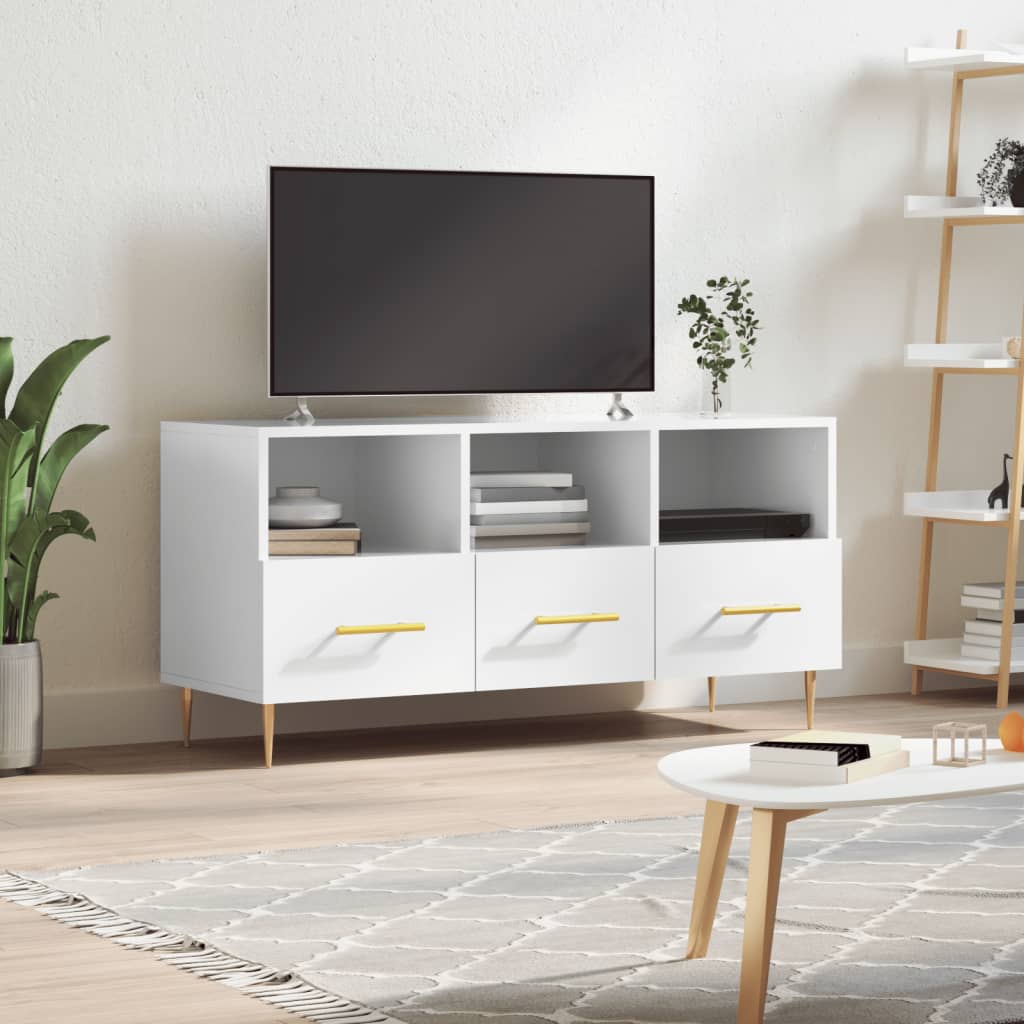 Meuble TV Blanc brillant 102x36x50 cm Bois d'ingénierie - XIOS