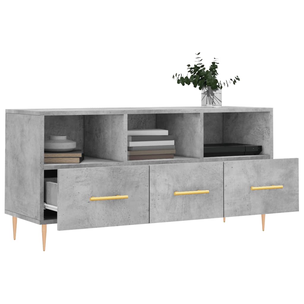 Meuble TV gris béton 102x36x50 cm bois d'ingénierie - XIOS
