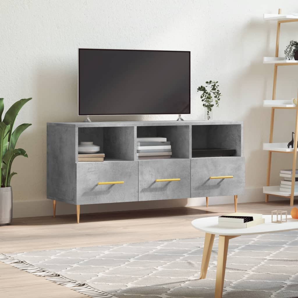 Meuble TV gris béton 102x36x50 cm bois d'ingénierie - XIOS