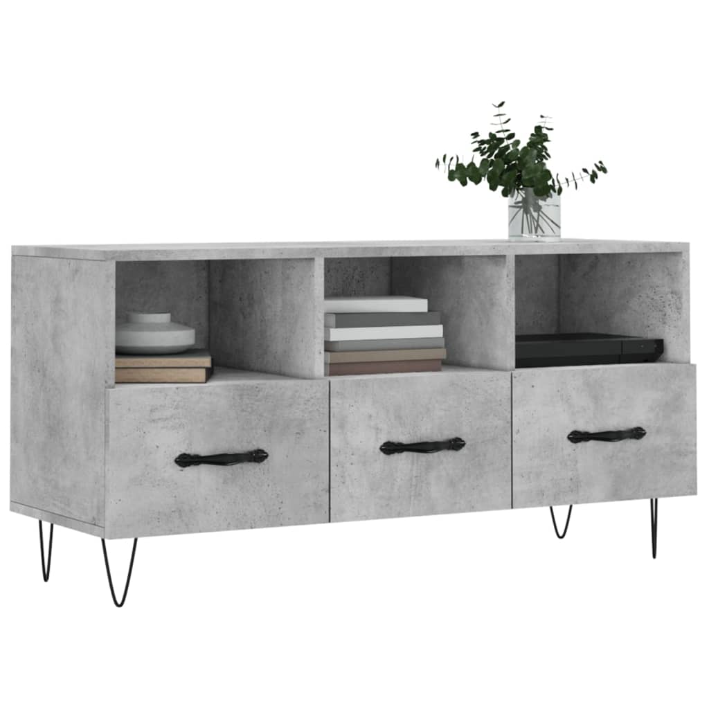 Meuble TV gris béton 102x36x50 cm bois d'ingénierie - XIOS