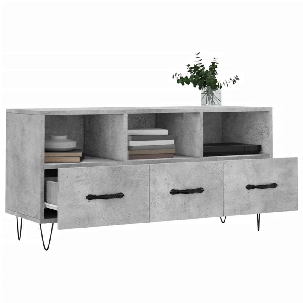 Meuble TV gris béton 102x36x50 cm bois d'ingénierie - XIOS