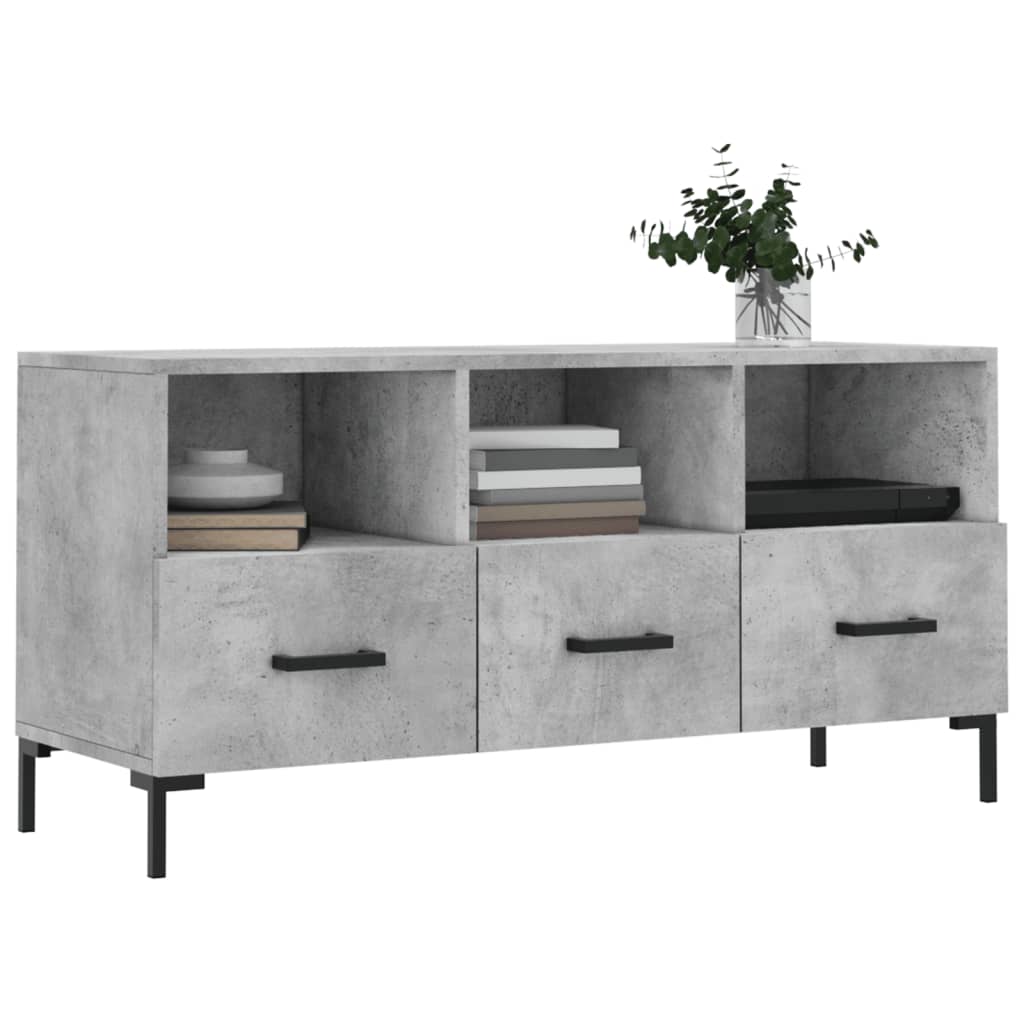 Meuble TV gris béton 102x36x50 cm bois d'ingénierie - XIOS