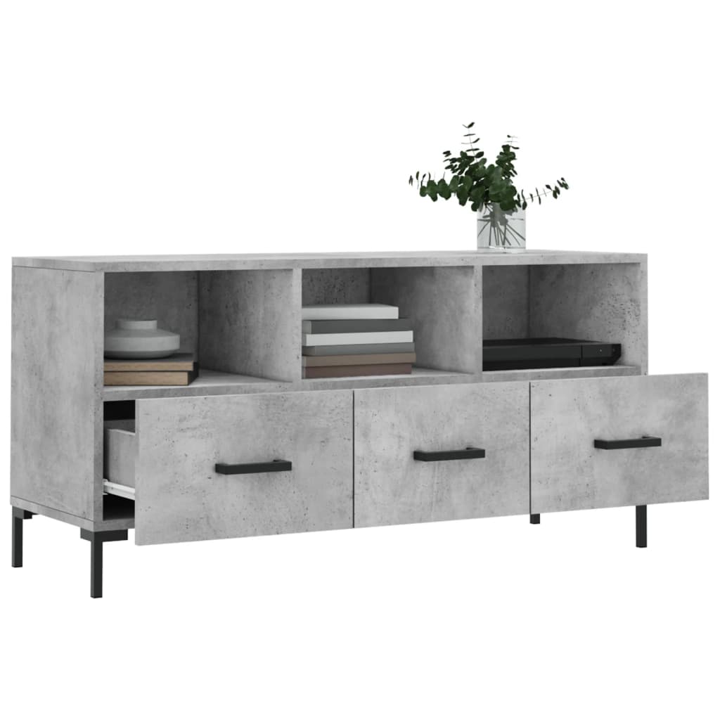 Meuble TV gris béton 102x36x50 cm bois d'ingénierie - XIOS