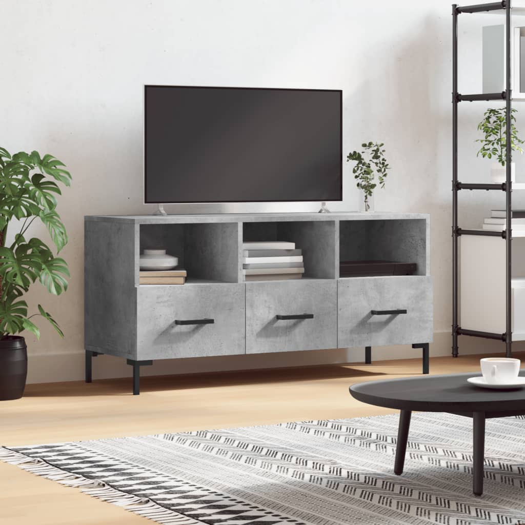 Meuble TV gris béton 102x36x50 cm bois d'ingénierie - XIOS