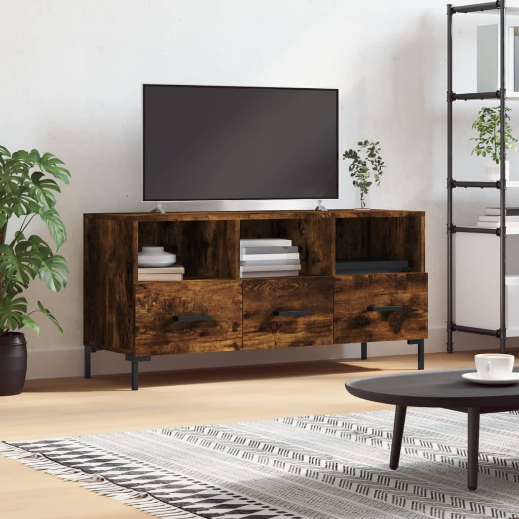 Meuble TV chêne fumé 102x36x50 cm bois d'ingénierie - XIOS