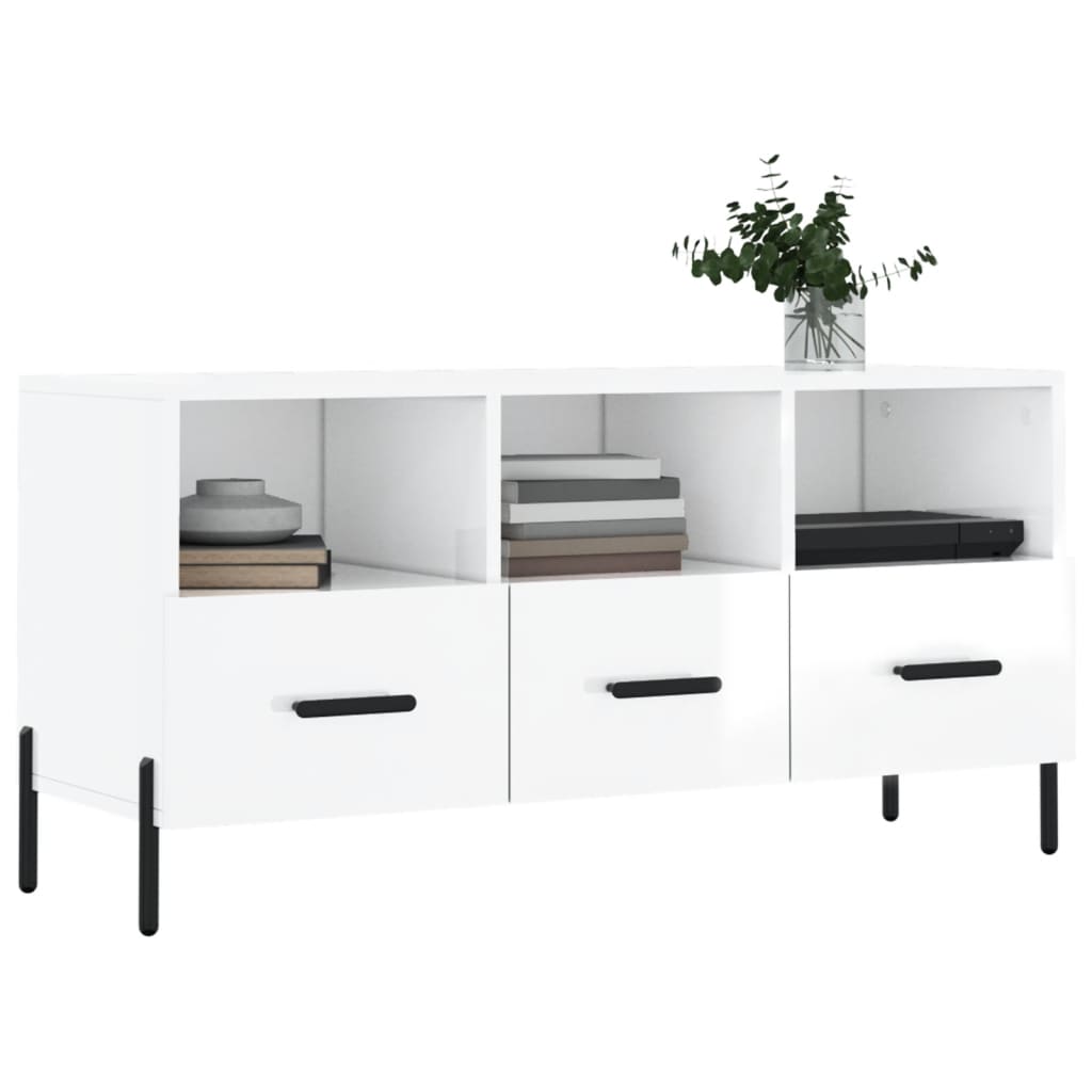 Meuble TV Blanc brillant 102x36x50 cm Bois d'ingénierie - XIOS