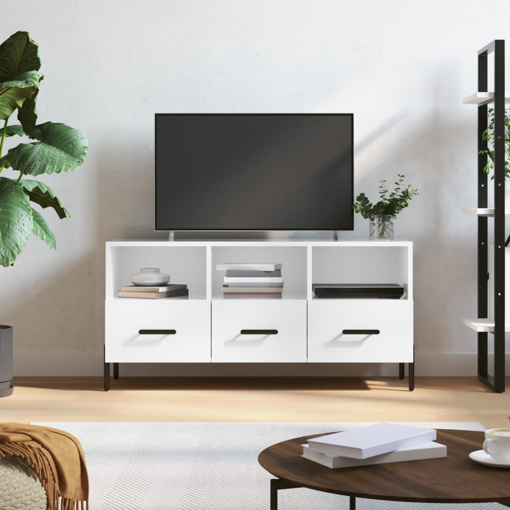 Meuble TV Blanc brillant 102x36x50 cm Bois d'ingénierie - XIOS