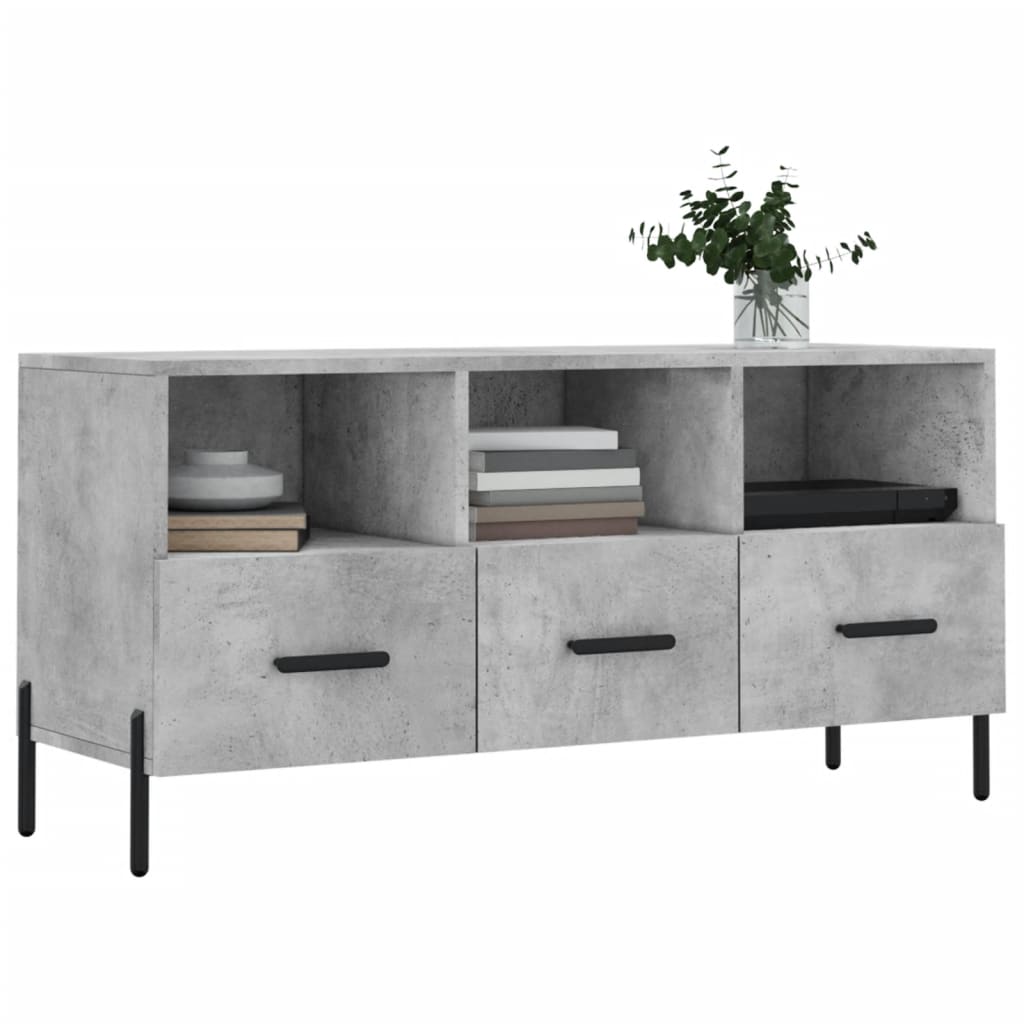 Meuble TV gris béton 102x36x50 cm bois d'ingénierie - XIOS