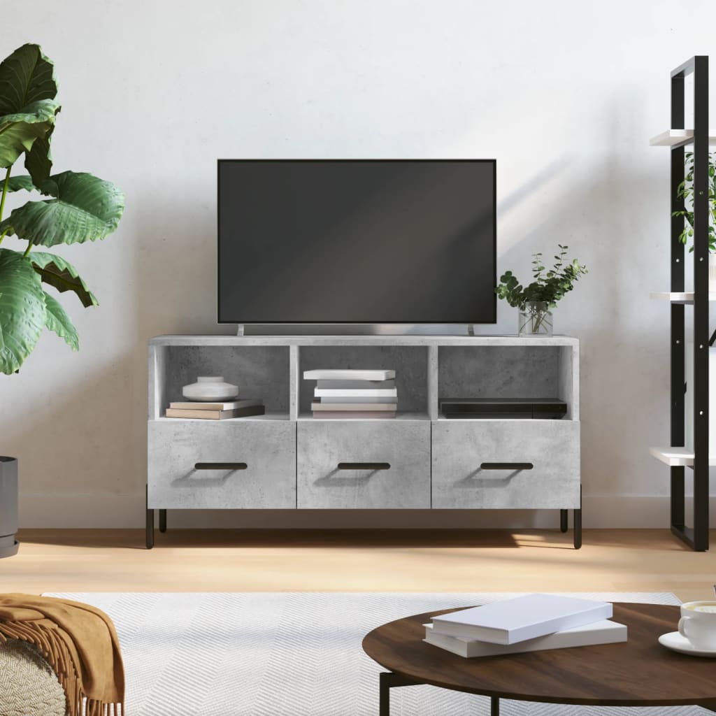 Meuble TV gris béton 102x36x50 cm bois d'ingénierie - XIOS