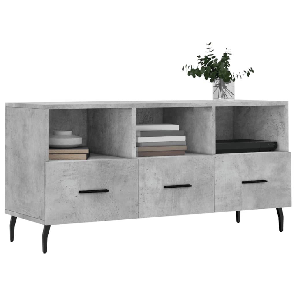 Meuble TV gris béton 102x36x50 cm bois d'ingénierie - XIOS