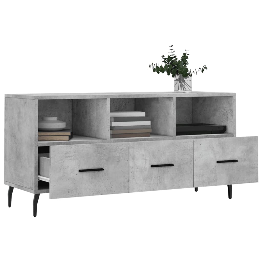 Meuble TV gris béton 102x36x50 cm bois d'ingénierie - XIOS