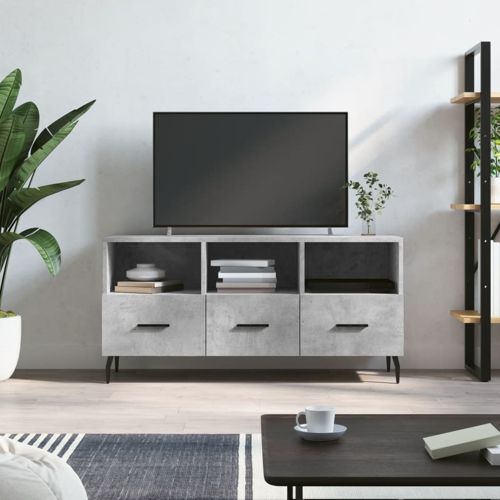 Meuble TV gris béton 102x36x50 cm bois d'ingénierie - XIOS