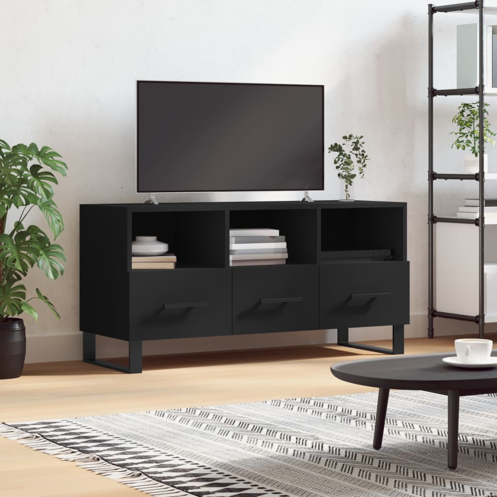 Meuble TV noir 102x36x50 cm bois d'ingénierie - XIOS