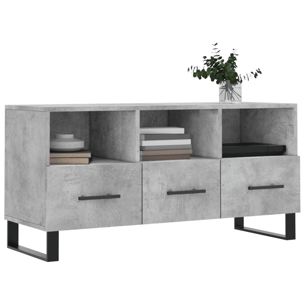 Meuble TV gris béton 102x36x50 cm bois d'ingénierie - XIOS