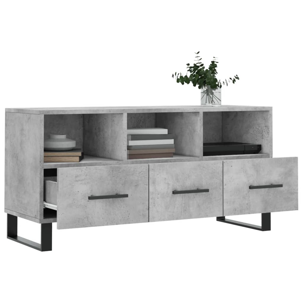 Meuble TV gris béton 102x36x50 cm bois d'ingénierie - XIOS