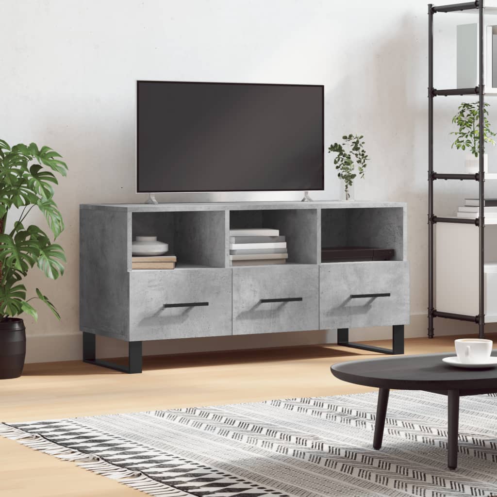 Meuble TV gris béton 102x36x50 cm bois d'ingénierie - XIOS