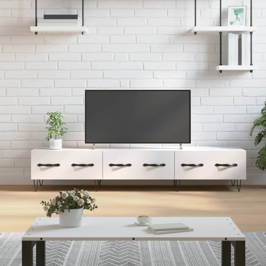 Meuble TV blanc brillant 150x36x30 cm bois d'ingénierie - XIOS