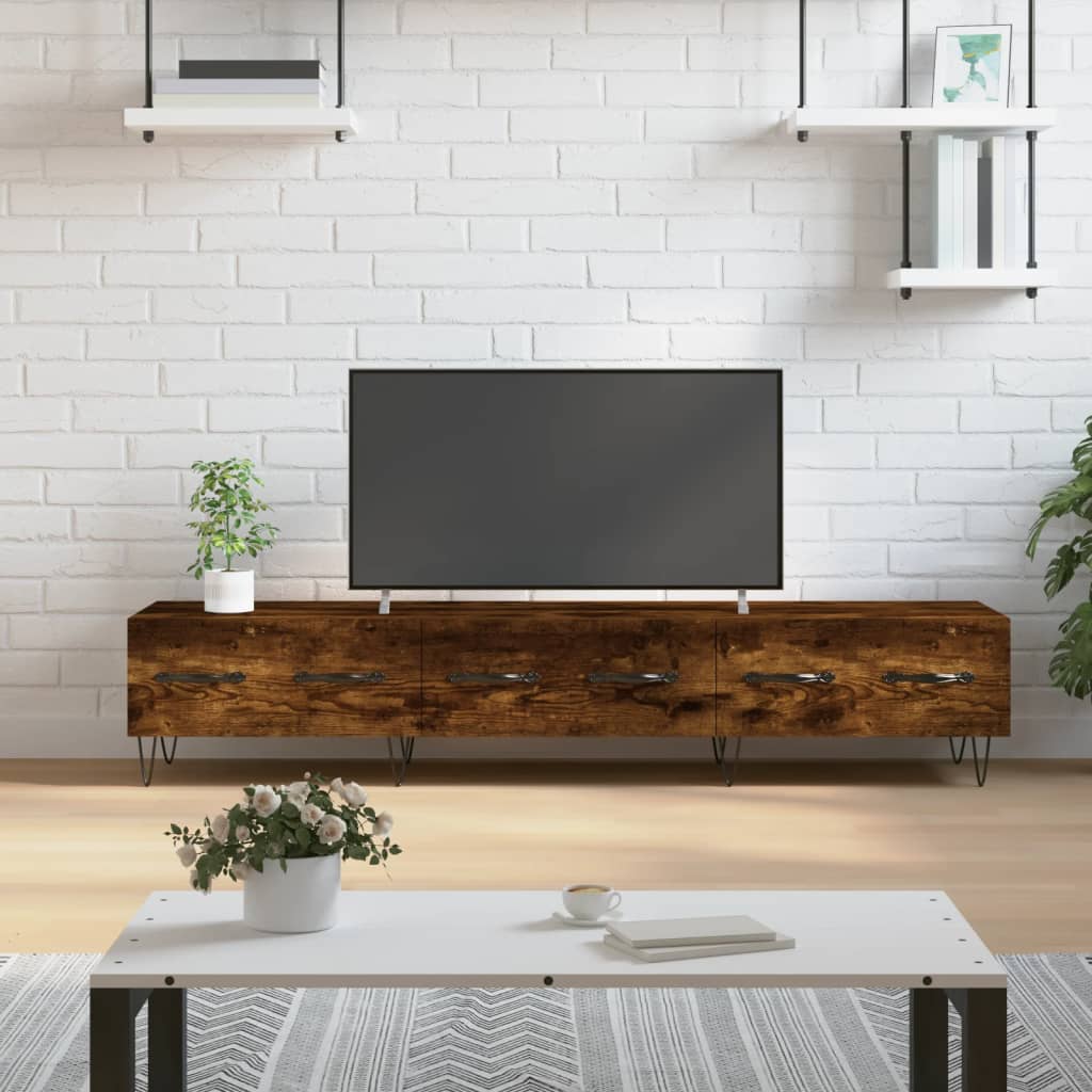 Meuble TV chêne fumé 150x36x30 cm bois d'ingénierie - XIOS