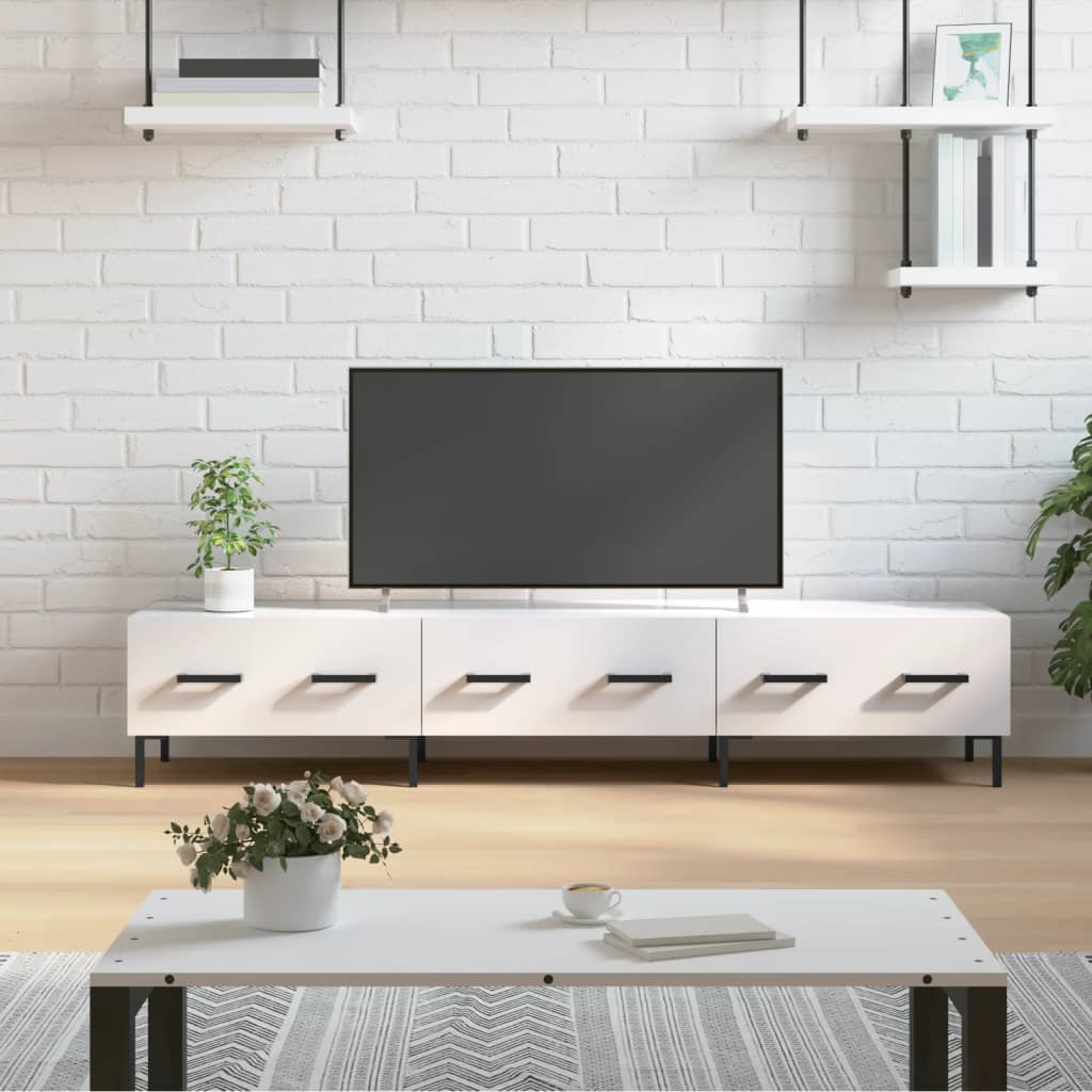 Meuble TV blanc brillant 150x36x30 cm bois d'ingénierie - XIOS
