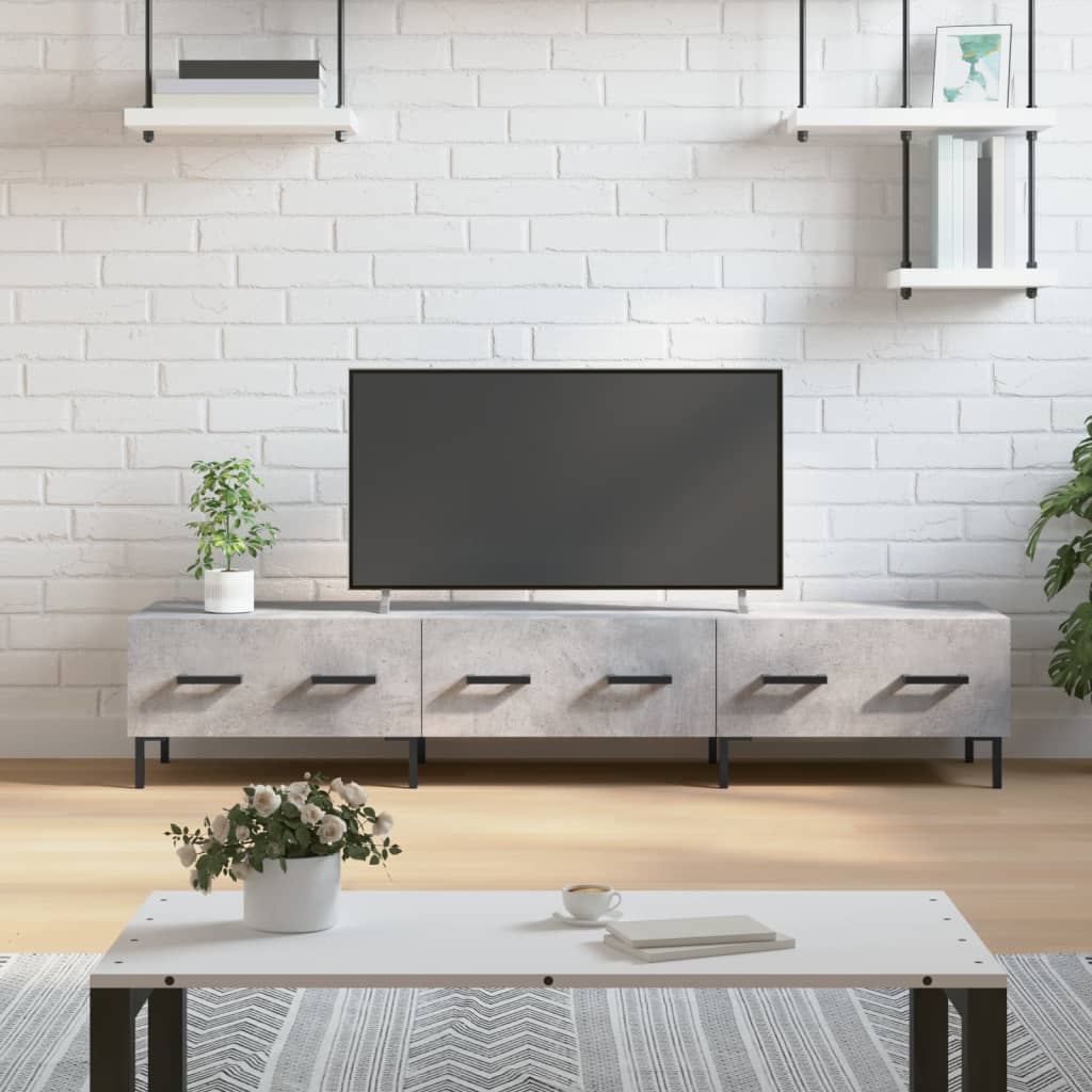 Meuble TV gris béton 150x36x30 cm bois d'ingénierie - XIOS