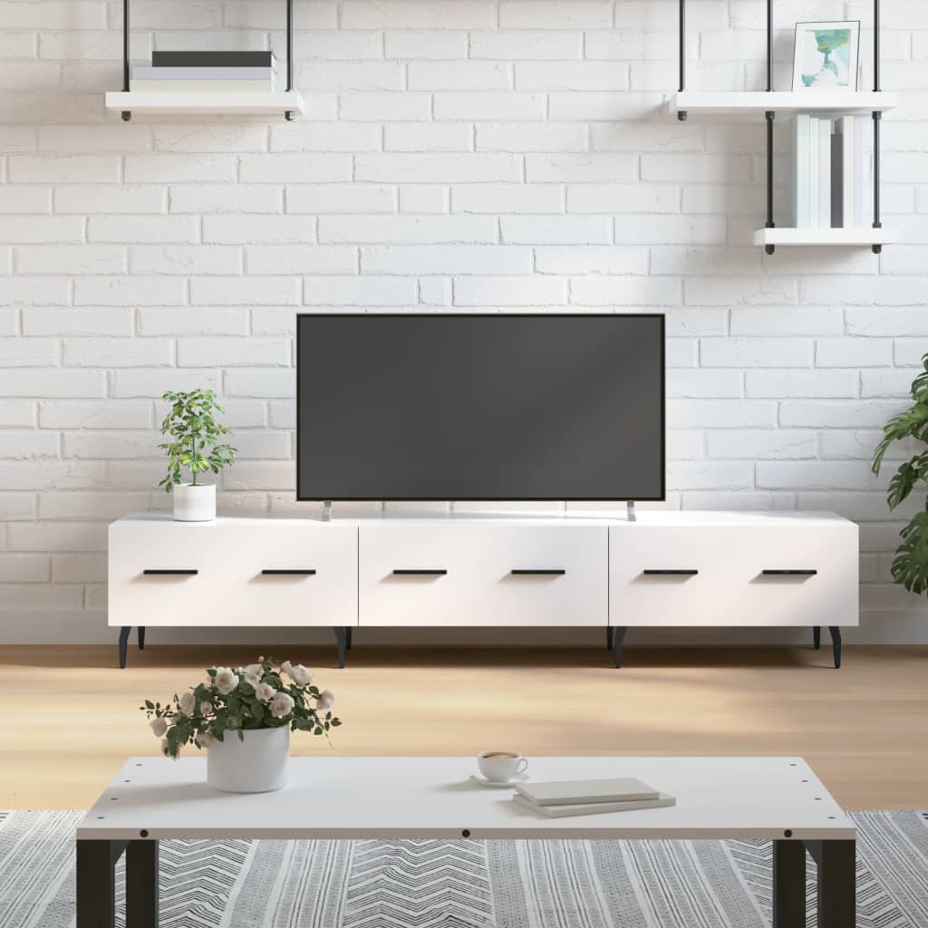 Meuble TV blanc brillant 150x36x30 cm bois d'ingénierie - XIOS