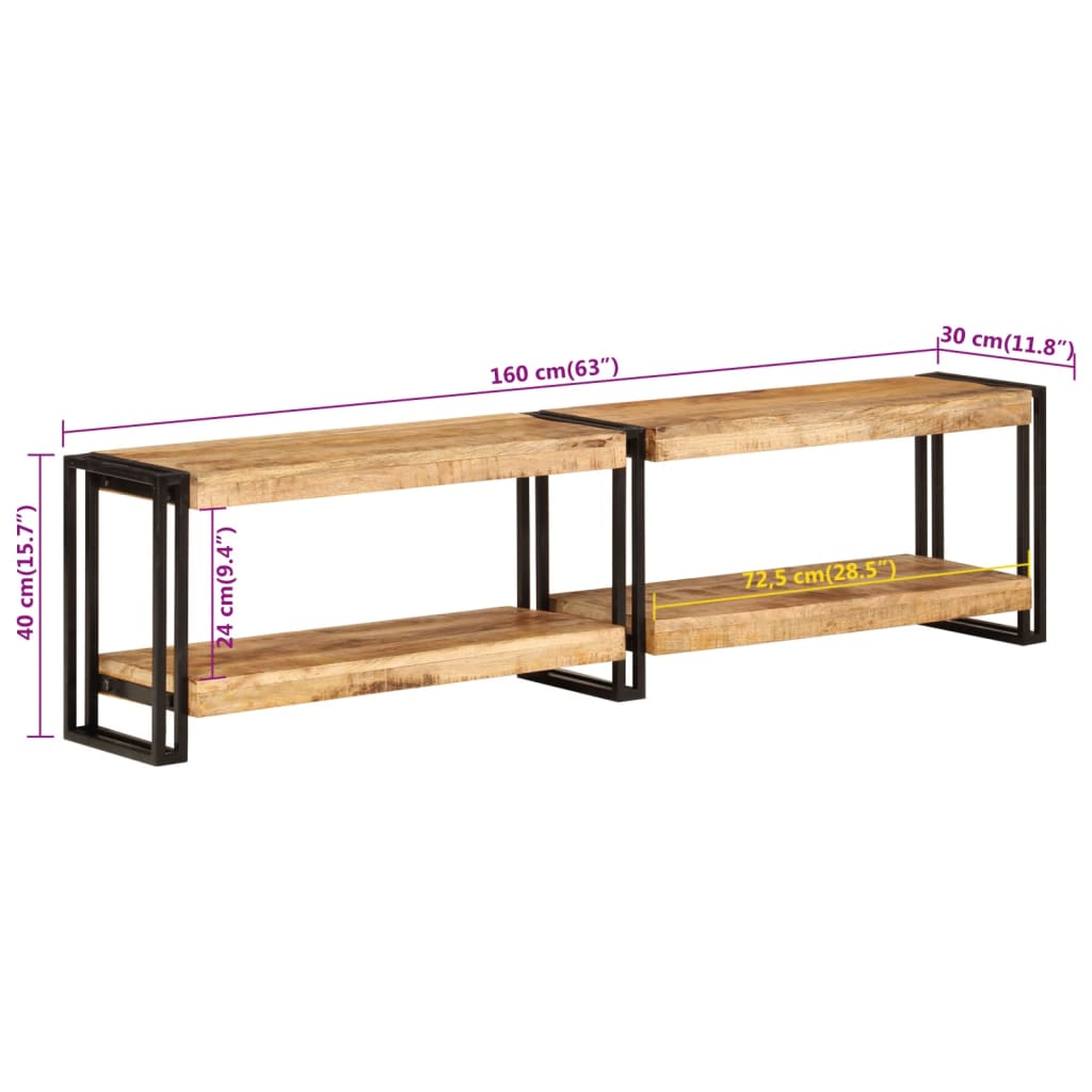Meuble TV 160x30x40 cm bois massif de manguier - XIOS