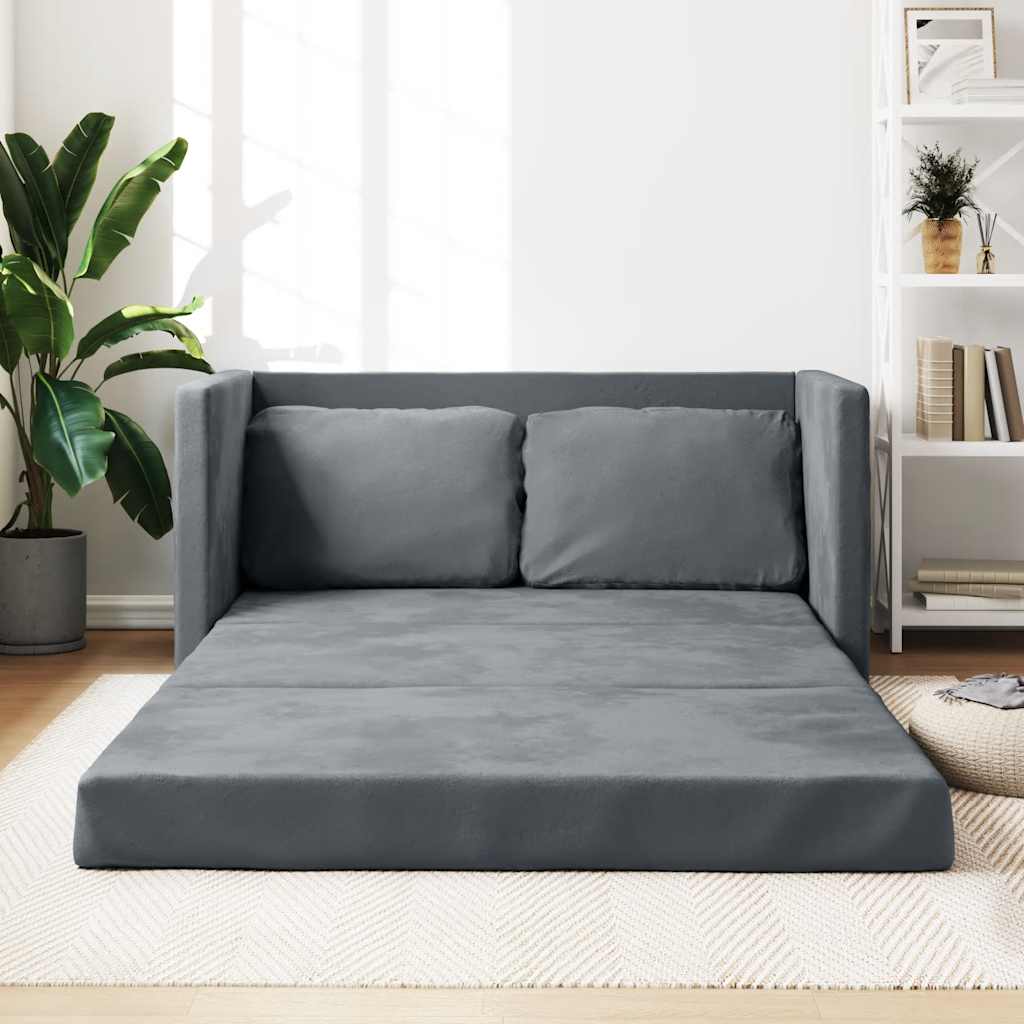 Canapé-lit 2 en 1 gris foncé 122x204x55 cm velours - XIOS