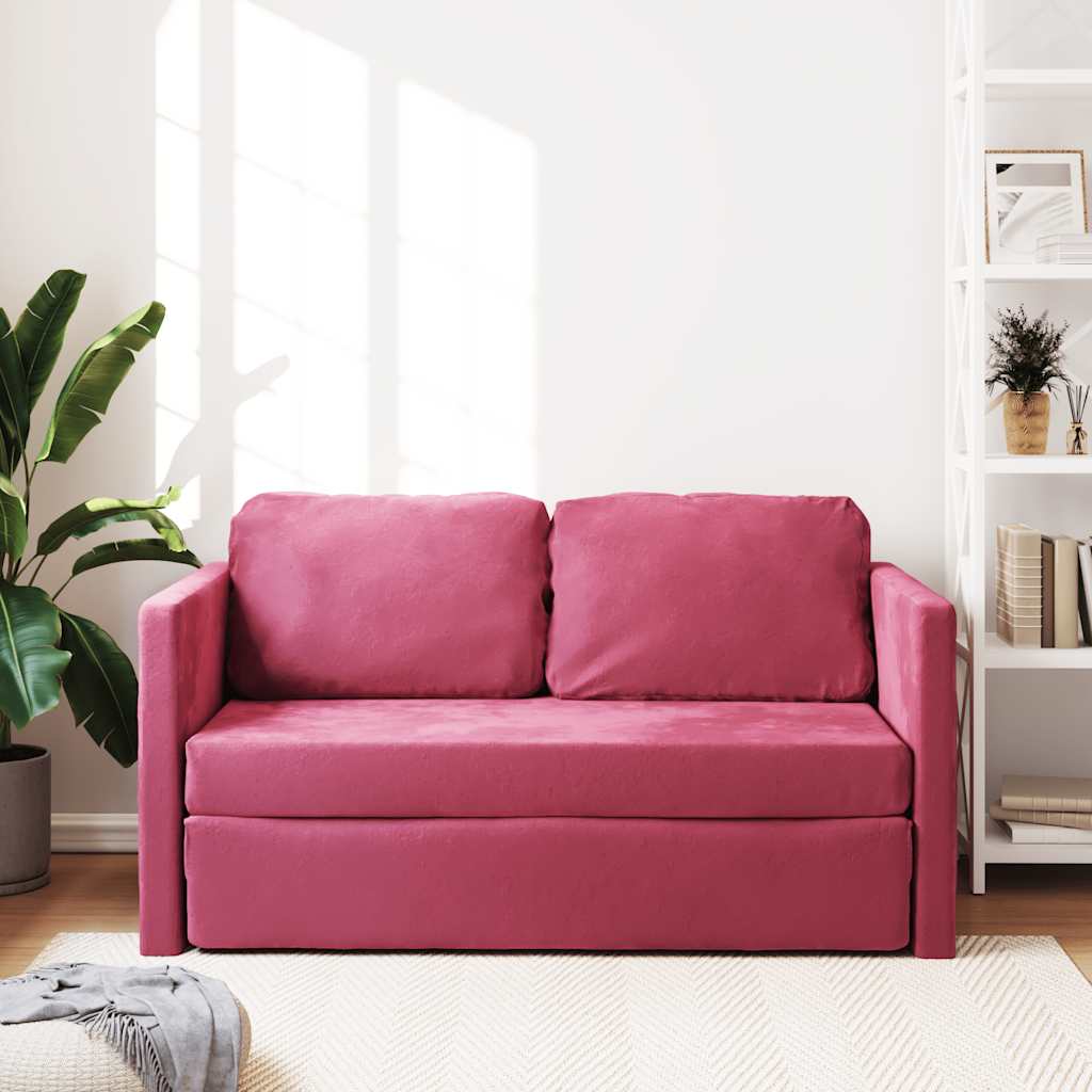 Canapé-lit 2 en 1 rouge bordeaux 122x204x55 cm velours - XIOS