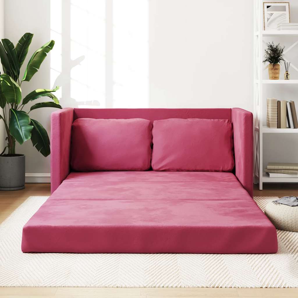 Canapé-lit 2 en 1 rouge bordeaux 122x204x55 cm velours - XIOS