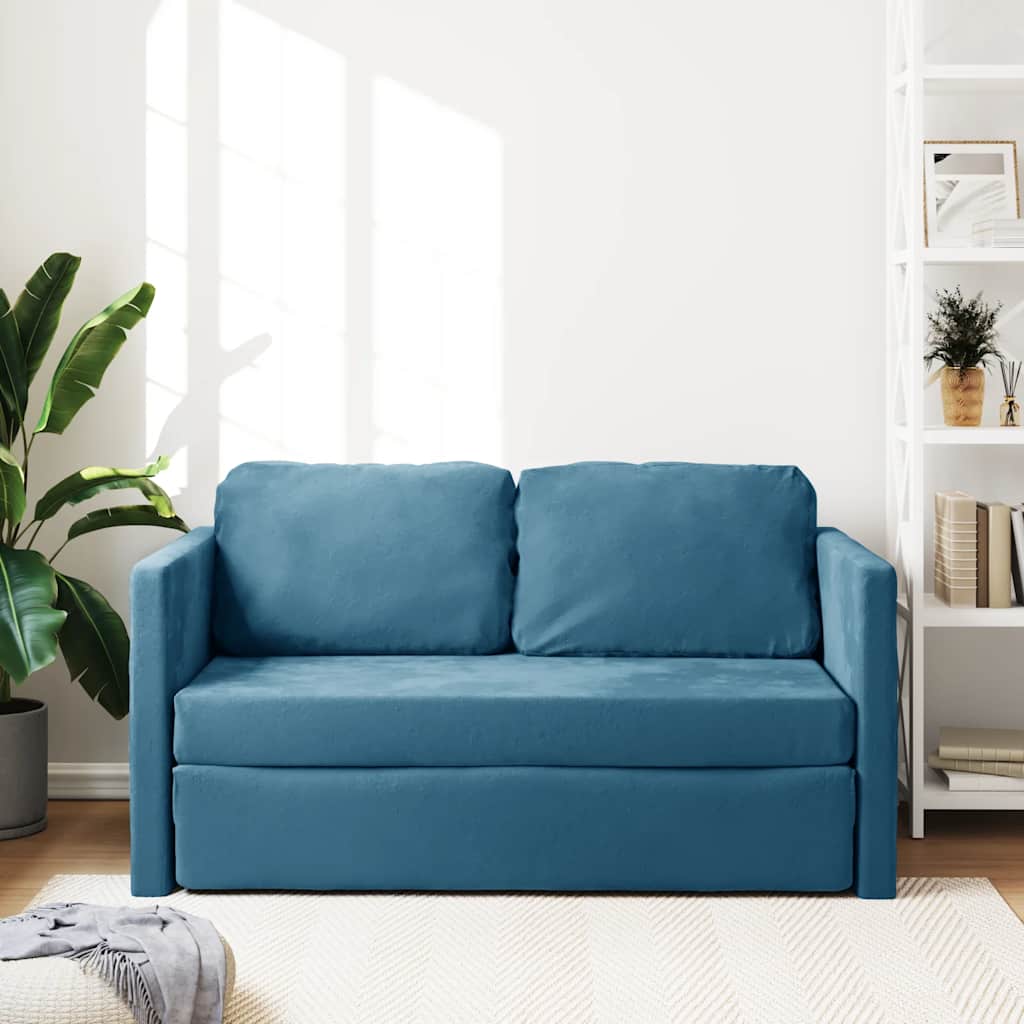 Canapé-lit 2 en 1 bleu 122x204x55 cm velours - XIOS