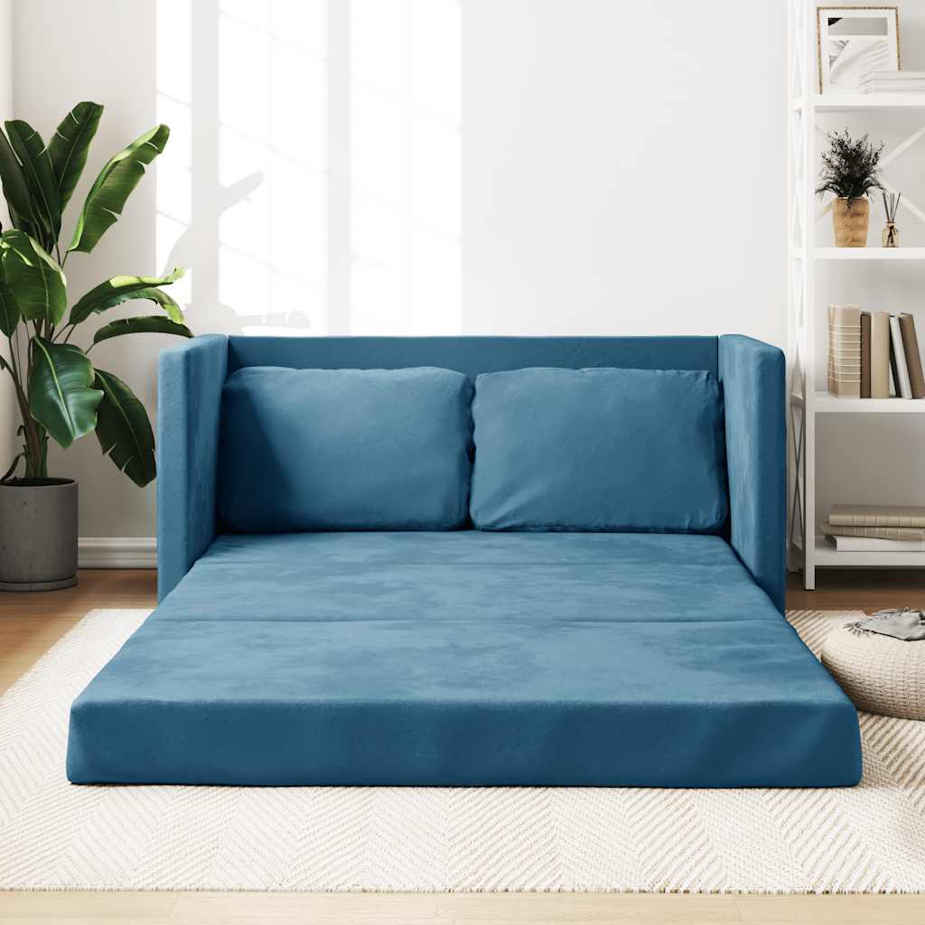 Canapé-lit 2 en 1 bleu 122x204x55 cm velours - XIOS