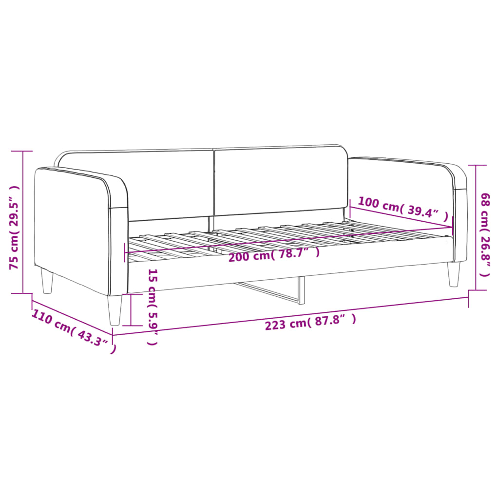 Lit de repos gris clair 100x200 cm tissu - XIOS