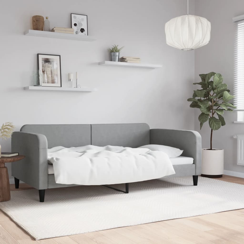 Lit de jour gris clair 100x190 cm tissu - XIOS