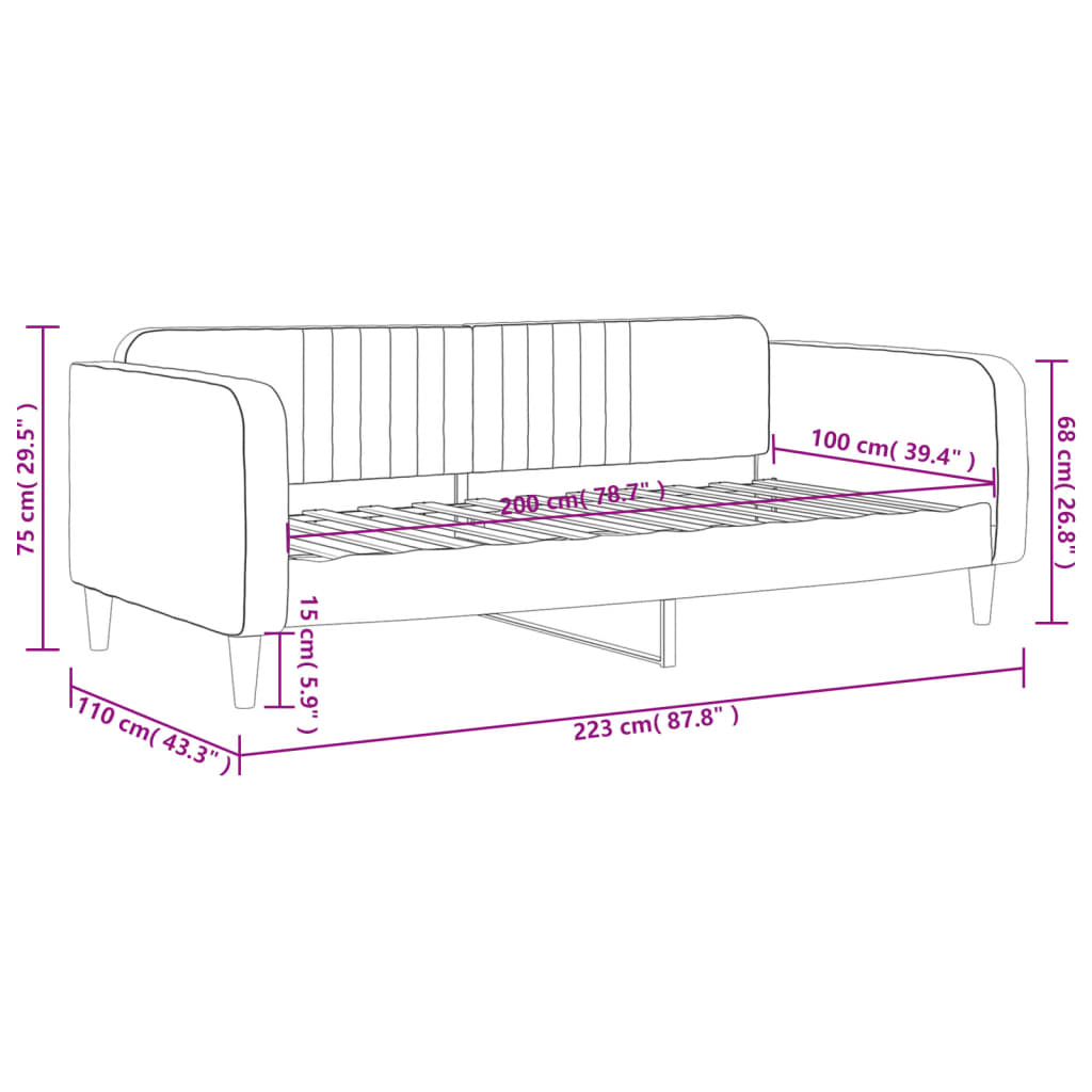 Lit de repos sans matelas gris foncé 100x200 cm velours - XIOS