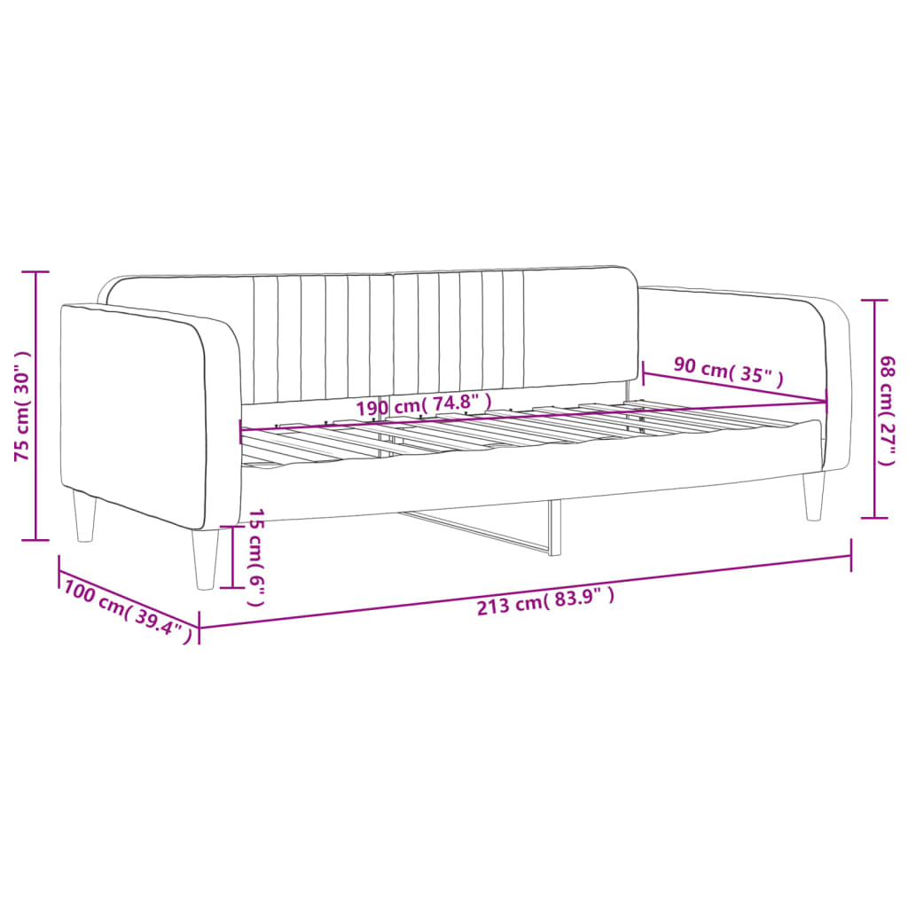 Lit de repos sans matelas noir 90x190 cm velours - XIOS