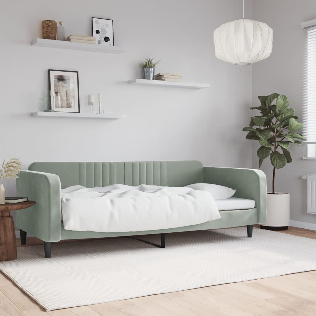 Lit de jour gris clair 100x190 cm velours - XIOS