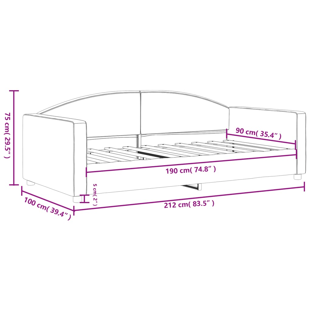 Lit de repos sans matelas gris foncé 90x190 cm tissu - XIOS