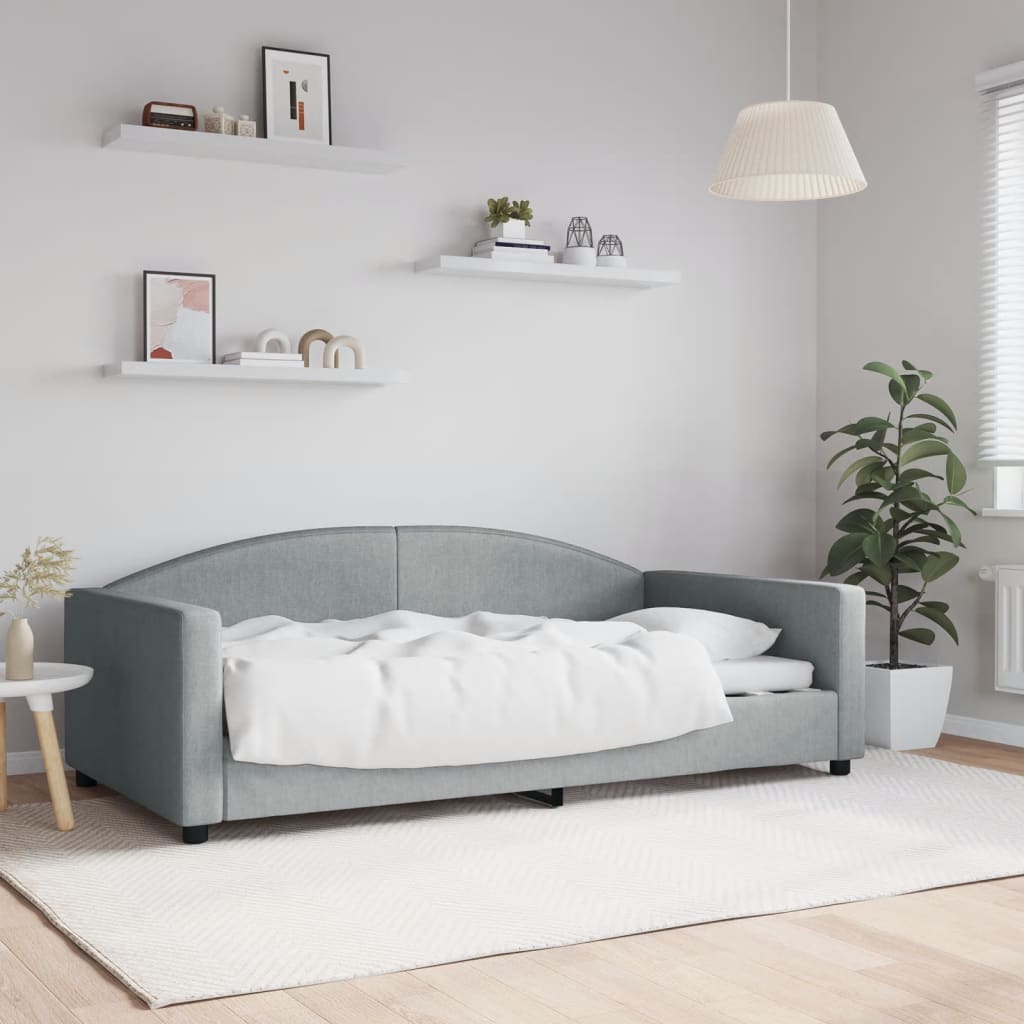 Lit de jour gris clair 100x190 cm tissu - XIOS