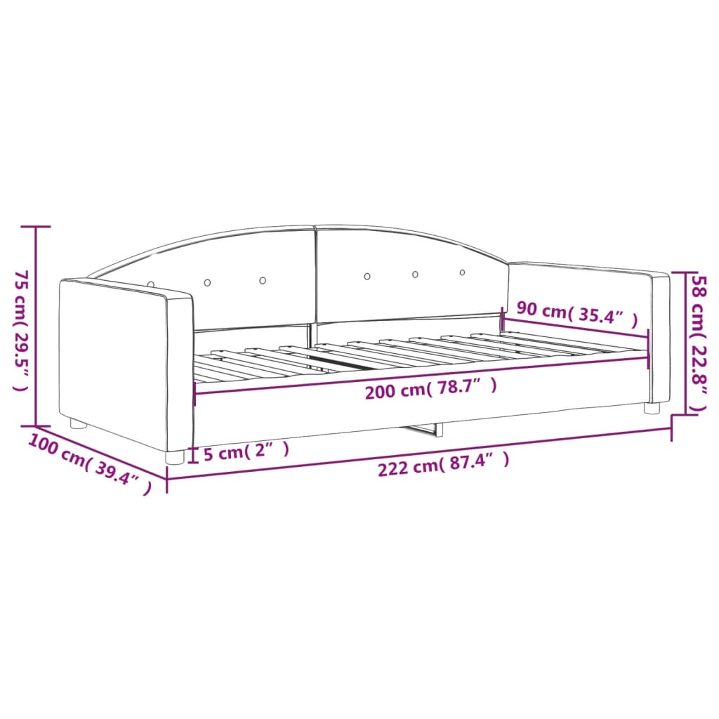 Lit de repos sans matelas noir 90x200 cm velours - XIOS