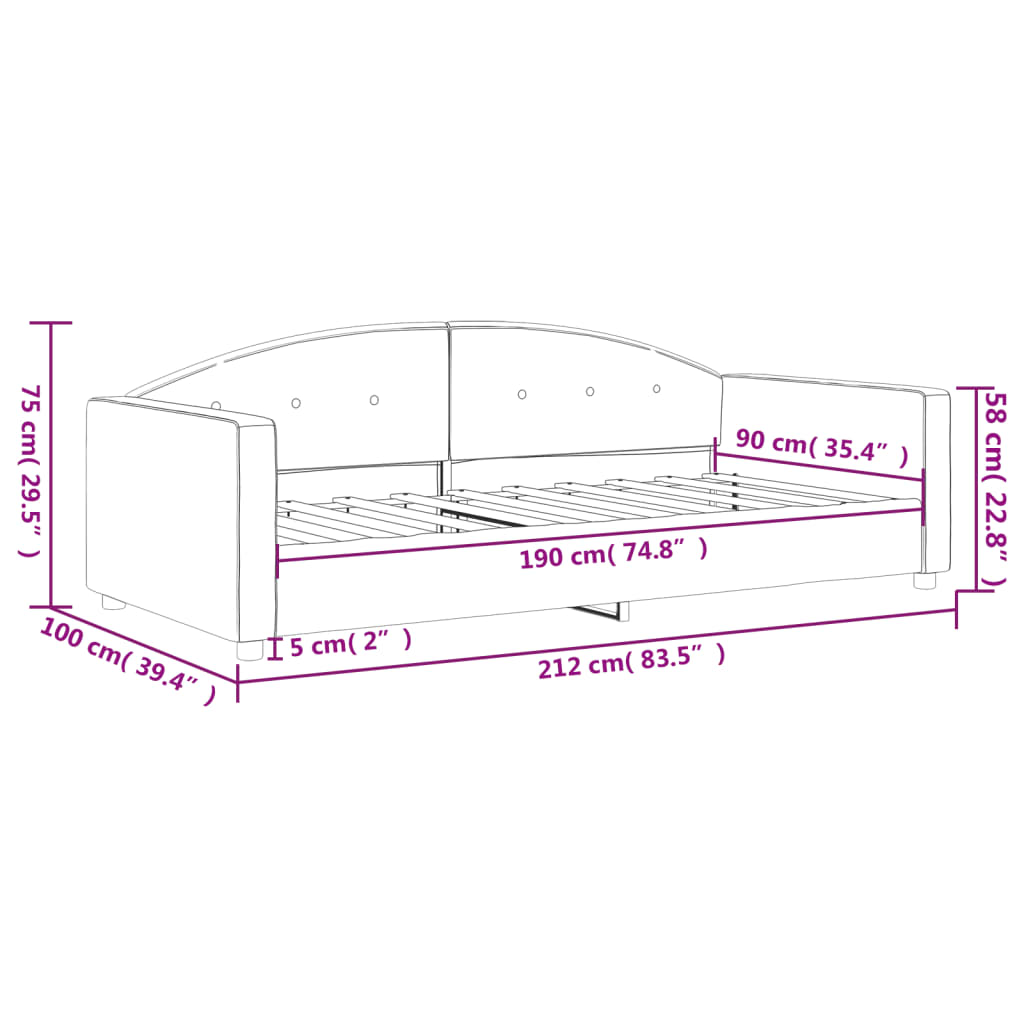 Lit de repos sans matelas noir 90x190 cm velours - XIOS