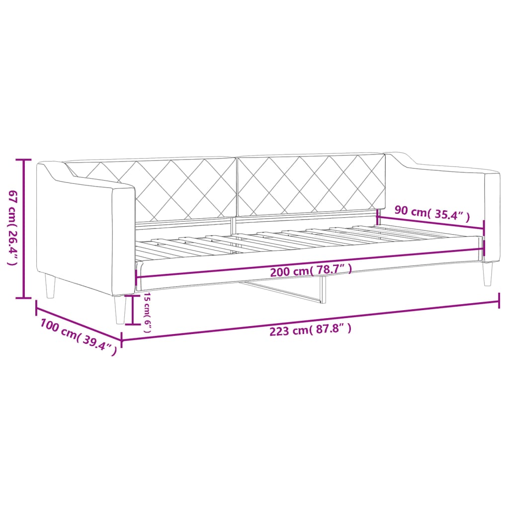 Lit de repos sans matelas noir 90x200 cm tissu - XIOS