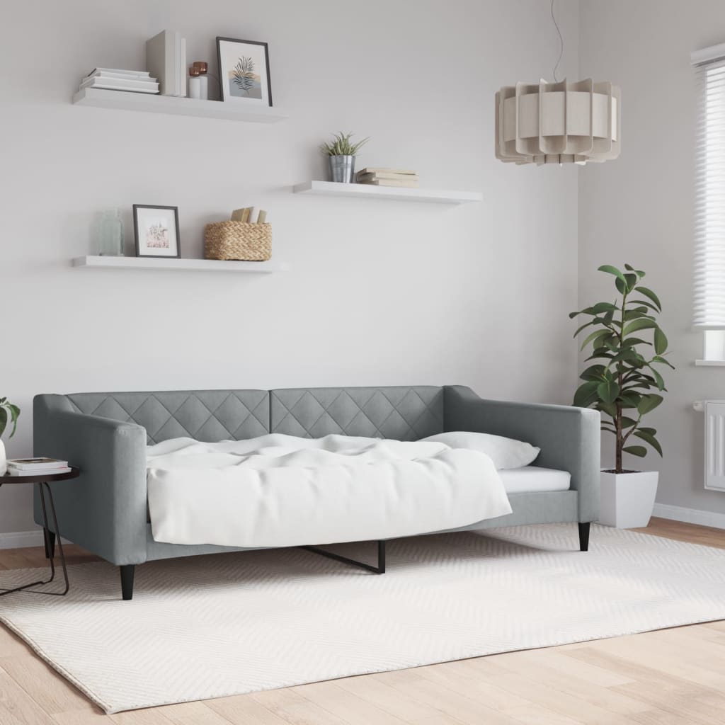 Lit de jour gris clair 100x190 cm tissu