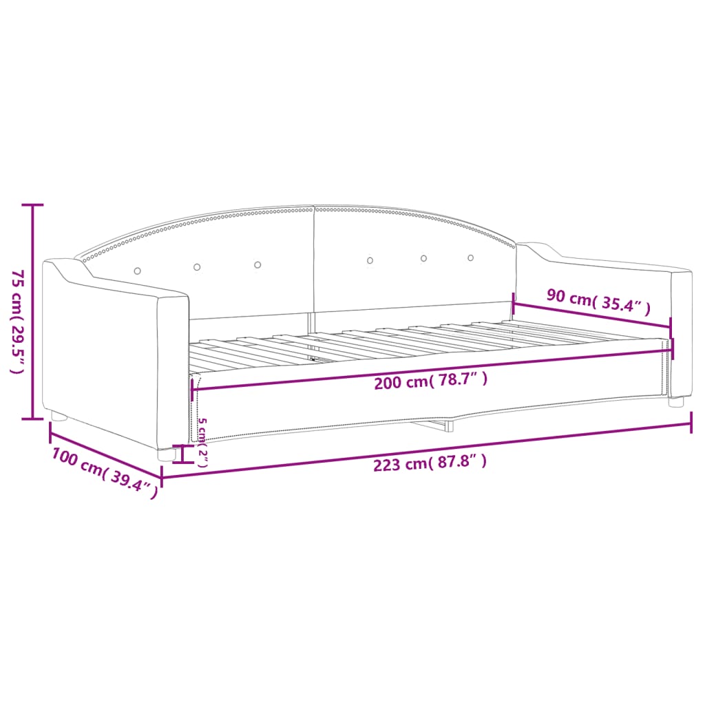 Lit de repos sans matelas noir 90x200 cm tissu - XIOS