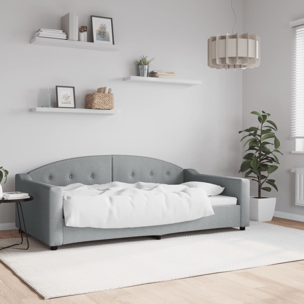 Lit de jour gris clair 100x190 cm tissu - XIOS
