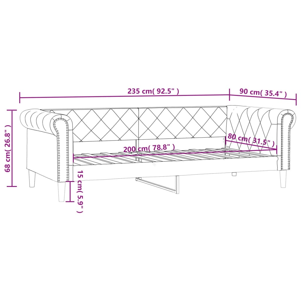 Lit de jour sans matelas noir 80x200 cm similicuir - XIOS