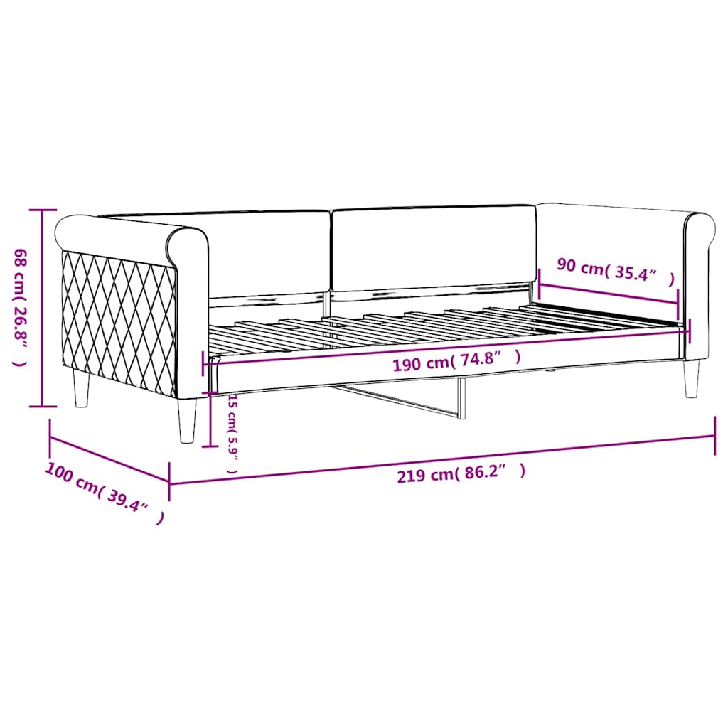 Lit de repos gris foncé 90x190 cm velours - XIOS
