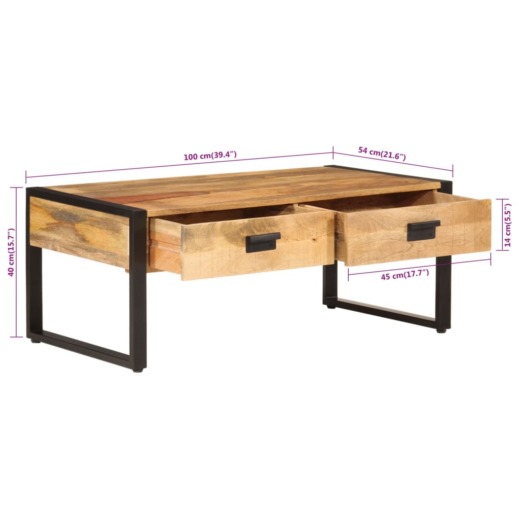 Table basse 100x54x40 cm bois de manguier solide et fer - XIOS