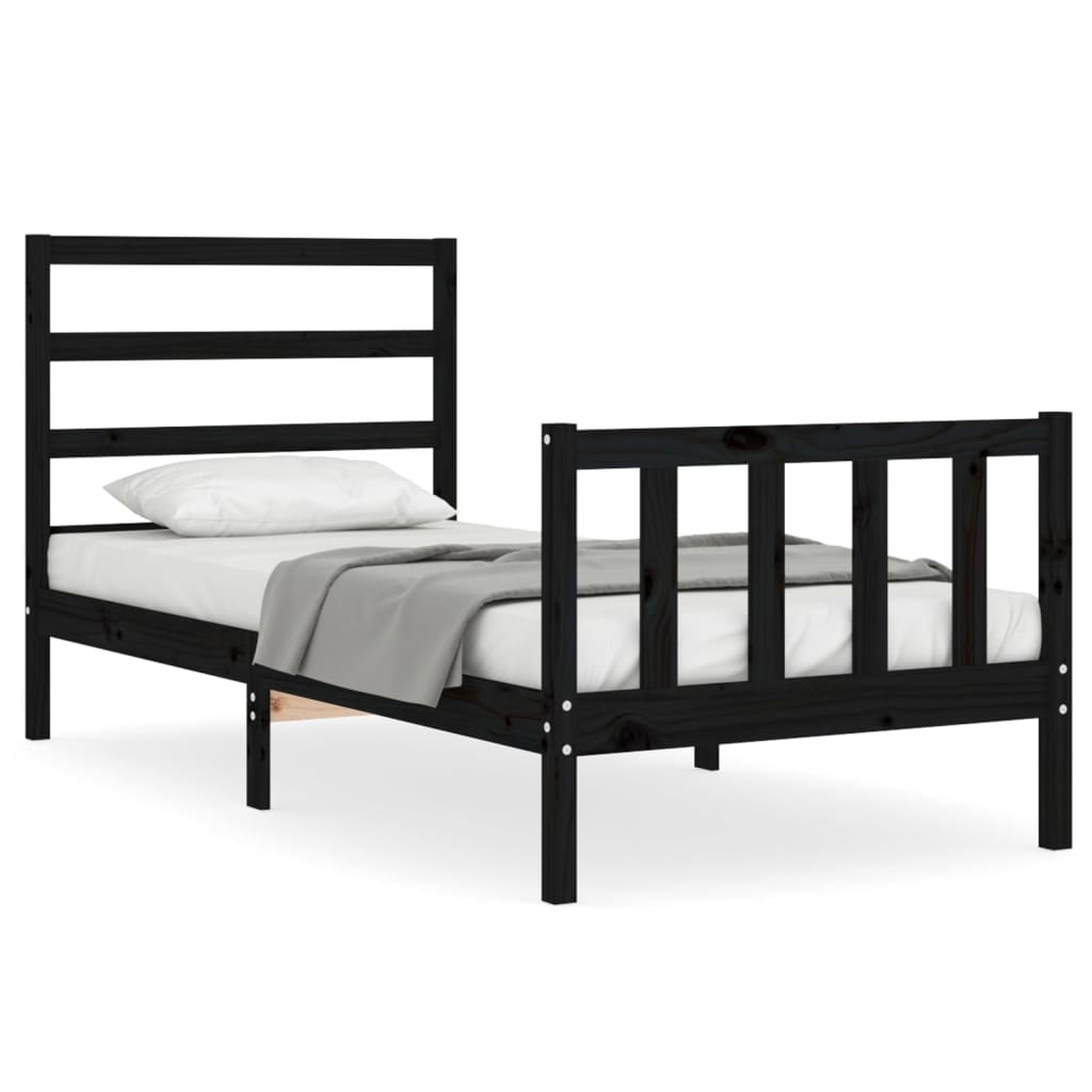 Cadre de lit sans matelas noir bois de pin massif - XIOS